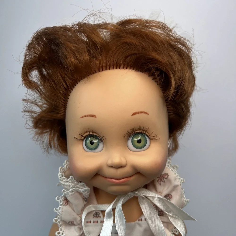 Vintage 1990 Galoob Baby Face So Shy Sherri #9 Green Eyes Bonnet Dress